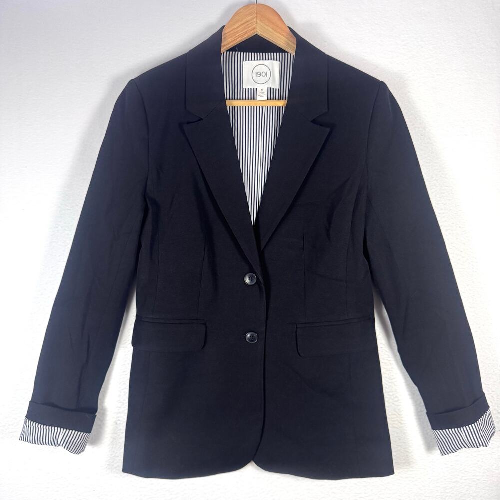 1901 Women's Black Cotton Stretch Blazer Tailored Corpcore Preppy size 6